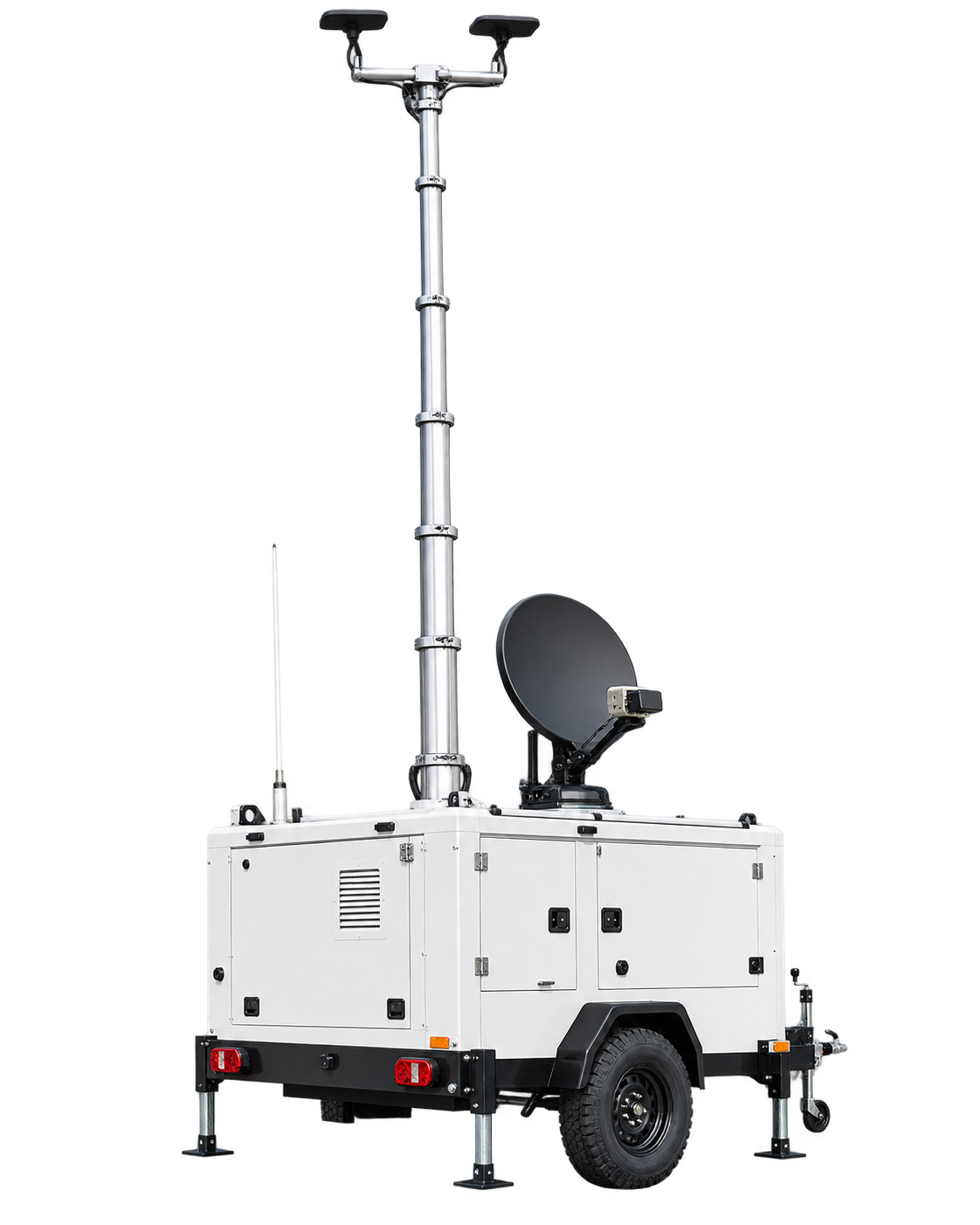 Deployable Resilient Multicom trailer with communications mast and satellite equipment